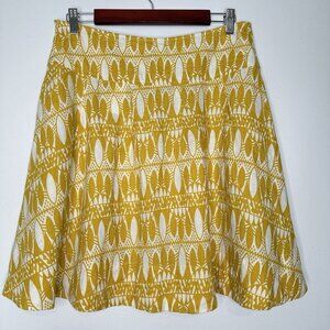 H&M Linen Skirt Yellow White Geometric Size 8